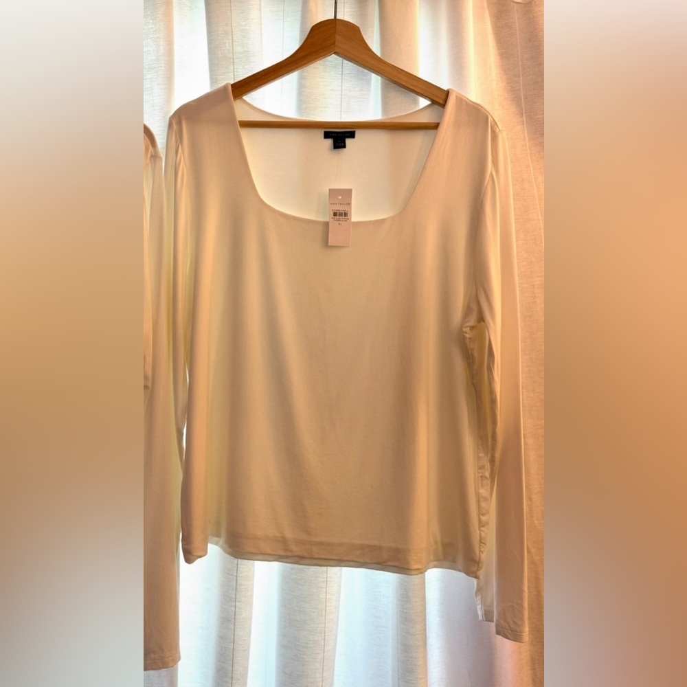 NWT Ann Taylor Square Neck Long Sleeved Cream Cotton top